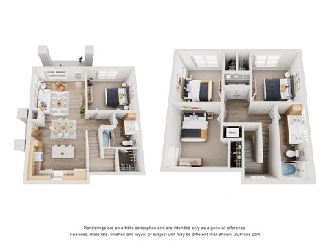 Floor plan for 4 beds, 2 baths, 1342 sqft